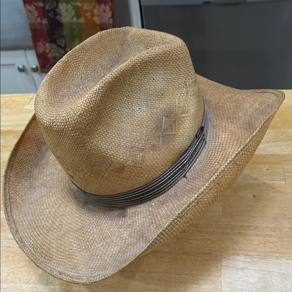 Tan Straw Cowboy Hat and leather interior band- rustic look by design - Picture 16 of 16